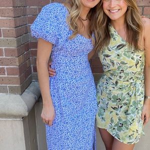 Floral linen puff sleeve dress